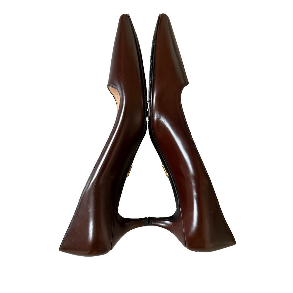 Vintage 90s Y2K Prada Milano Brown Leather Pointed Toe Kitten Heel Pumps Size 39 - Picture 5 of 11
